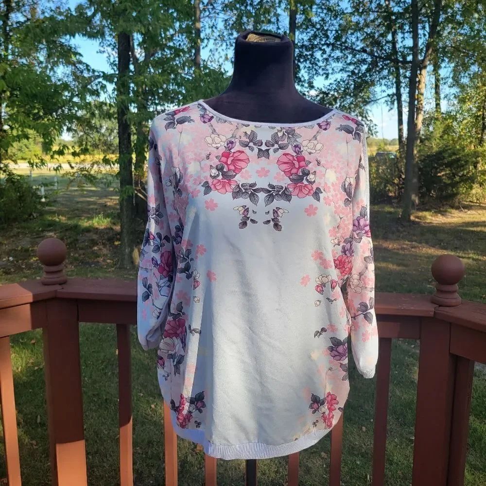 Oasis Women's Multicolor Long Sleeve Crew Neck Floral Printed Blouse Size Medium